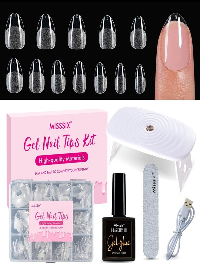 Misssix Extra Short Almond Gel Nail Tips Kit, 360Pcs Pre Etched Clear gel x Fake Nails, Full Cover False Nail 9-in-1 Gel Glue and Portable Mini U V Nail Lamp for Women 12 Sizes - Image 1